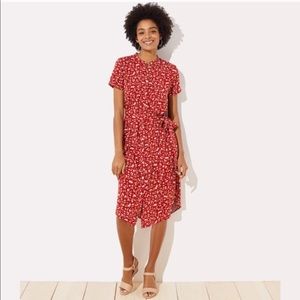 Loft Sz 4 Petite Floral Tie-Waist Midi Shirtdress